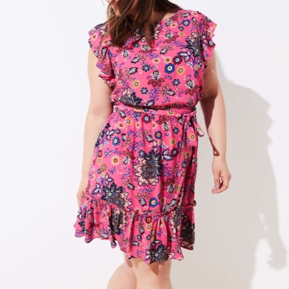 LOFT Dresses & Skirts - Loft Plus Flutter Pink Floral Dress 26 EUC